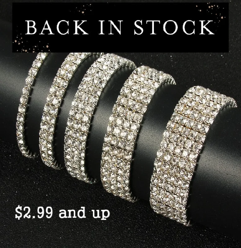 Vintage Style Bracelets-1-5 Rows Stretch Rhinestone Bracelet - Clear Crystal Silver Bridal Prom Rhinestone Jewelry BRL - 001