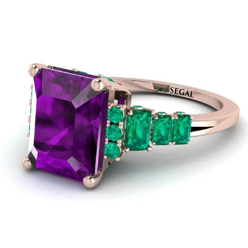 Retro Vintage Ring-Emerald Cut Amethyst Ring Hidden Round Diamonds - Sawyer No. 305