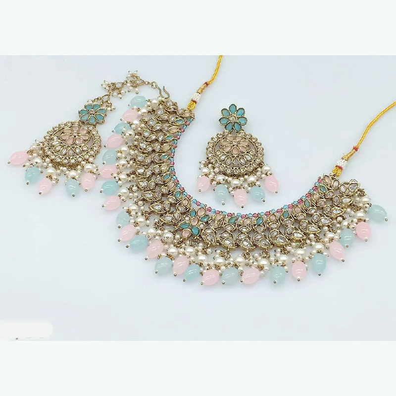 Luxury Custom Necklace-Rajwadi Collection Gold Plated Crystal Stone And Beads Necklace Set