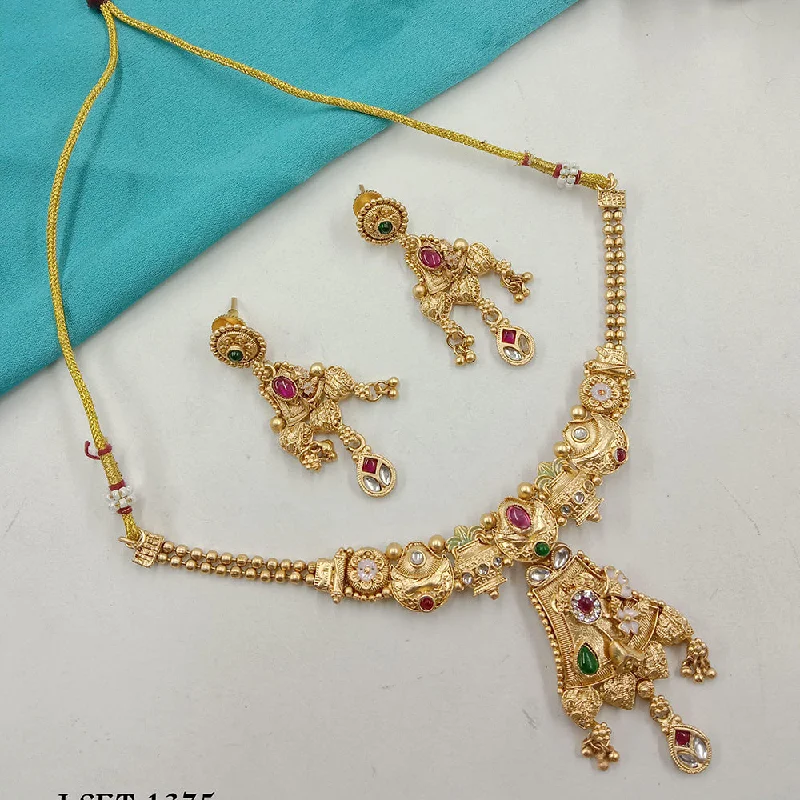 Multi-Strand Necklace-SP Jewellery Gold Plated Pota Stone Meenakari Necklace Set