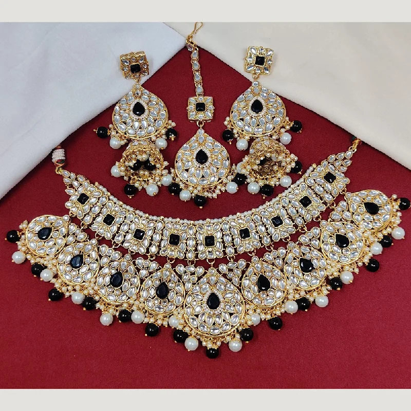 Artistic Necklace for Women-JCM Gold Plated Kundan Stone And Beads Necklace Set