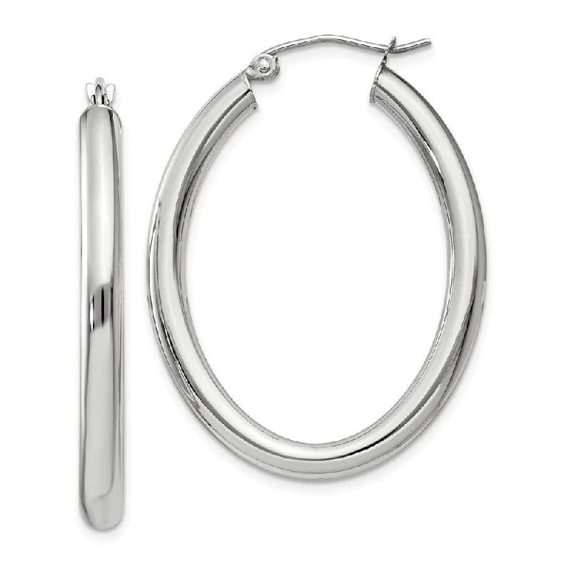 Chunky Gold Earrings-3.5mm x 38mm Polished 14k White Gold Classic Oval Tube Hoop Earrings