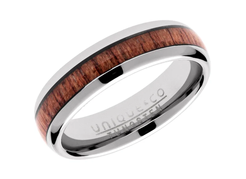 Stylish Diamond Ring-Unique & Co 6mm Tungsten Carbide Ring with Wood Inlay