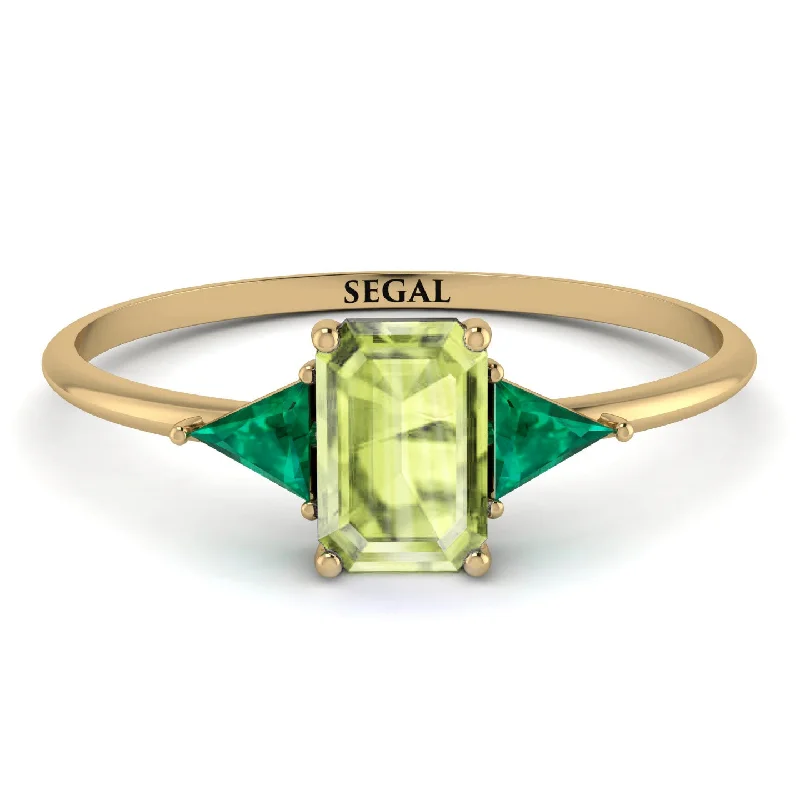 Personalized Silver Engagement Ring-Emerald Cut Peridot With Triangles Ring - Remi No. 704