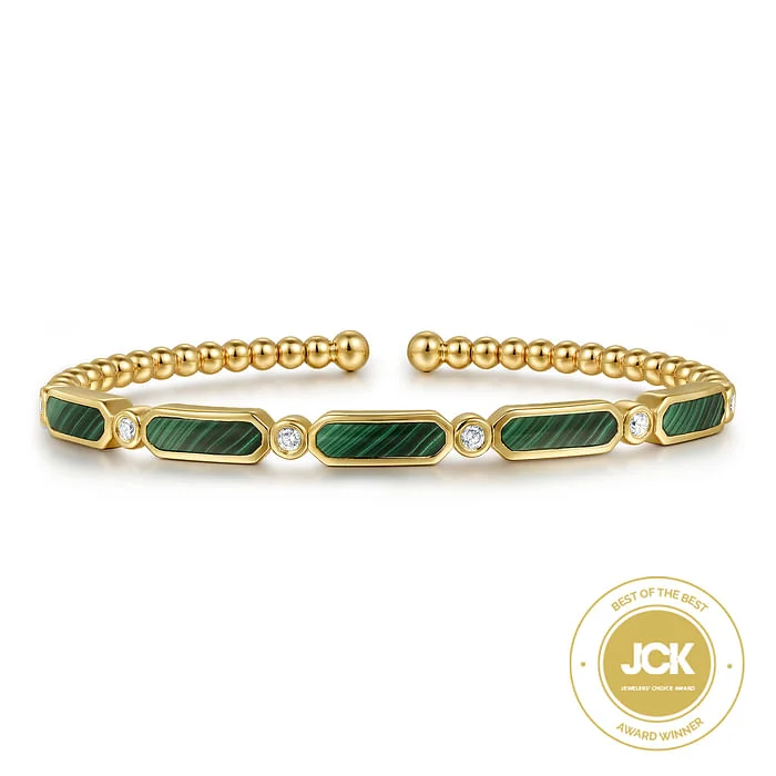 Silver Bangle with Diamond-14K Yellow Gold Diamond and Malachite Bujukan Bangle