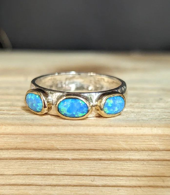 Custom Initial Ring-Yaron Morhaim 9ct Gold Three Opal Ring