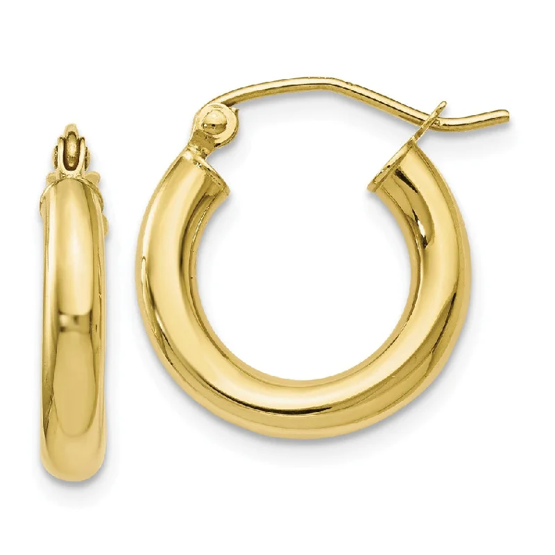 Antique Gold Earrings-3mm Round Hoop Earrings in 10k Yellow Gold, 16mm (5/8 Inch)