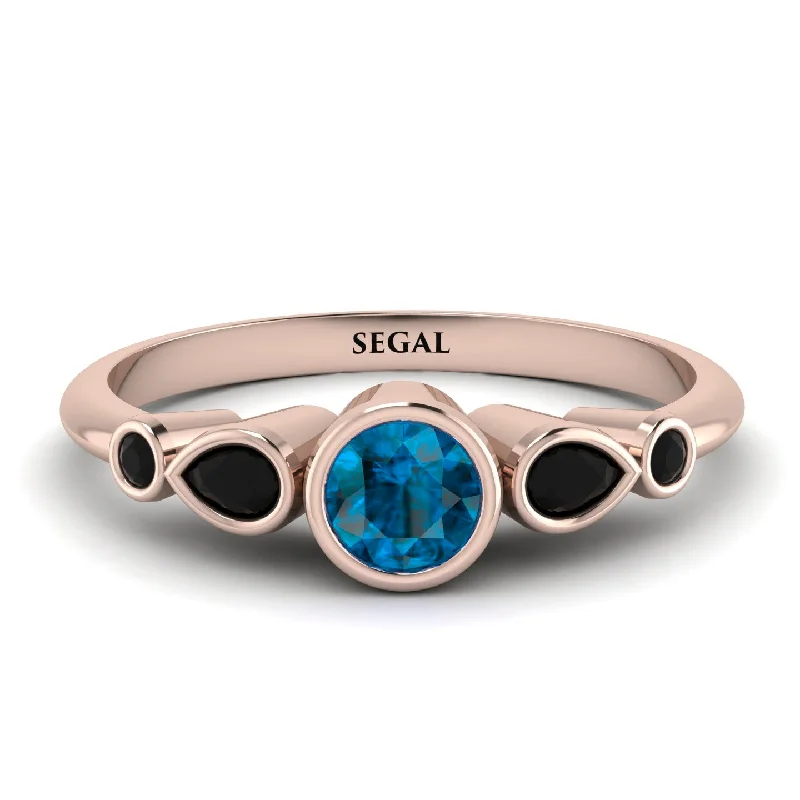 Gold Stacking Rings-Bezel Symmetrical Blue Topaz Ring - Ivy No. 508