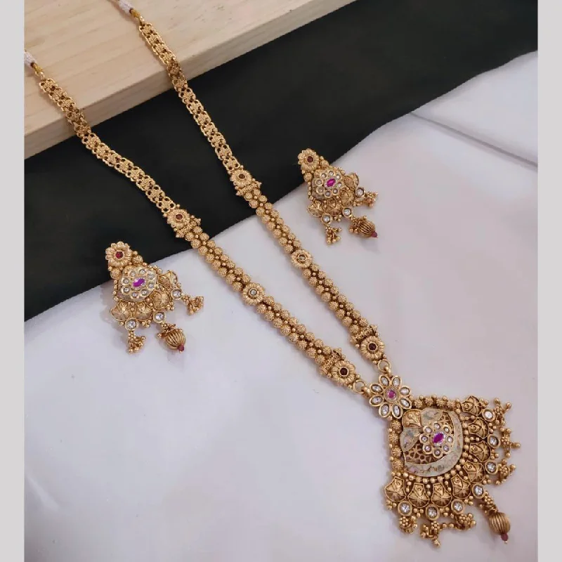 Gold Bangle Necklace-Manisha Jewellery Gold Plated Pota Stone And Meenakari Long Necklace Set