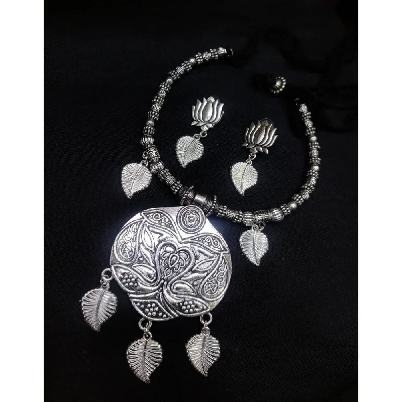 Unique Heart Necklace-Akruti Collection Oxidised  Plated Necklace Set