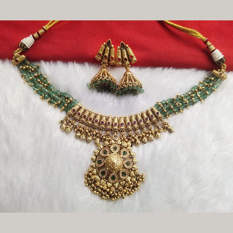 Retro Style Necklace-Kala Creation Gold Plated Pota Stone Necklace Set