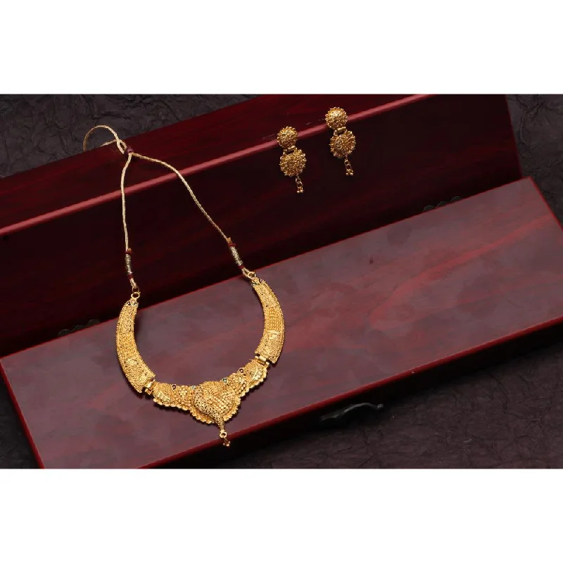 Gold Bar Necklace-Darshana Jewels Gold Plated Pota Stone Long Necklace Set