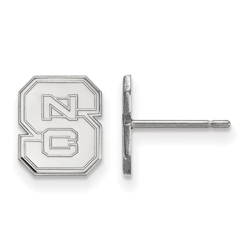 Simple Stud Earrings-14k White Gold North Carolina State XS (Tiny) 'NCS' Post Earrings