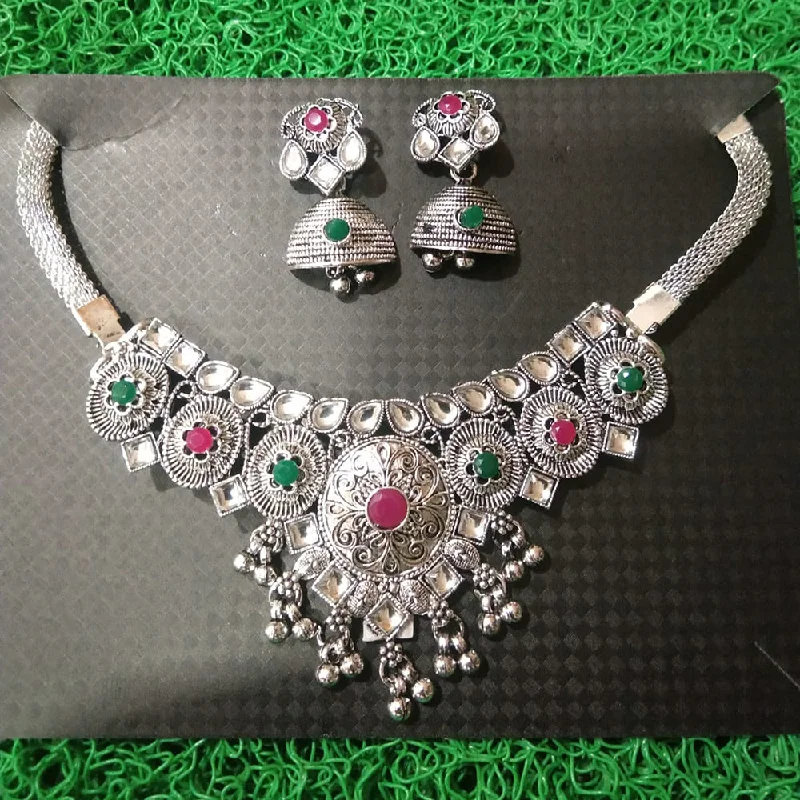 Heart Shaped Gold Necklace-Sanjana Jewels Oxidised Plated Pota Stone Necklace Set