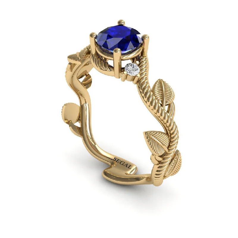 Gold Signet Ring-The Leaves Festival Blue Sapphire Ring- Allison no. 37