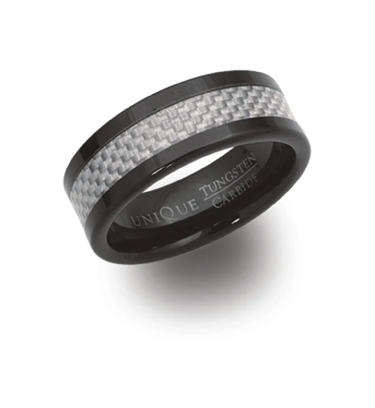 Classic Wedding Ring Set-Unique & Co 8mm Black Tungsten Ring with Carbon Fibre