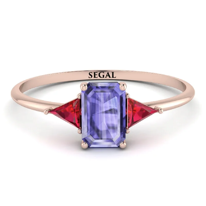 Designer Diamond Ring-Emerald Cut Tanzanite With Triangles Ring - Remi No. 211