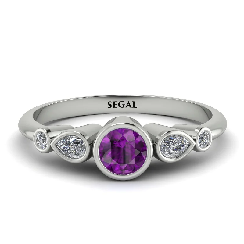 Elegant Sapphire Ring-Bezel Symmetrical Amethyst Ring - Ivy No. 303