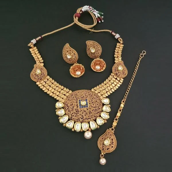 Layered Gold Necklace-Darshana Jewels AD Stone Choker Copper Necklace Set With Maang Tikka - FAP0138A