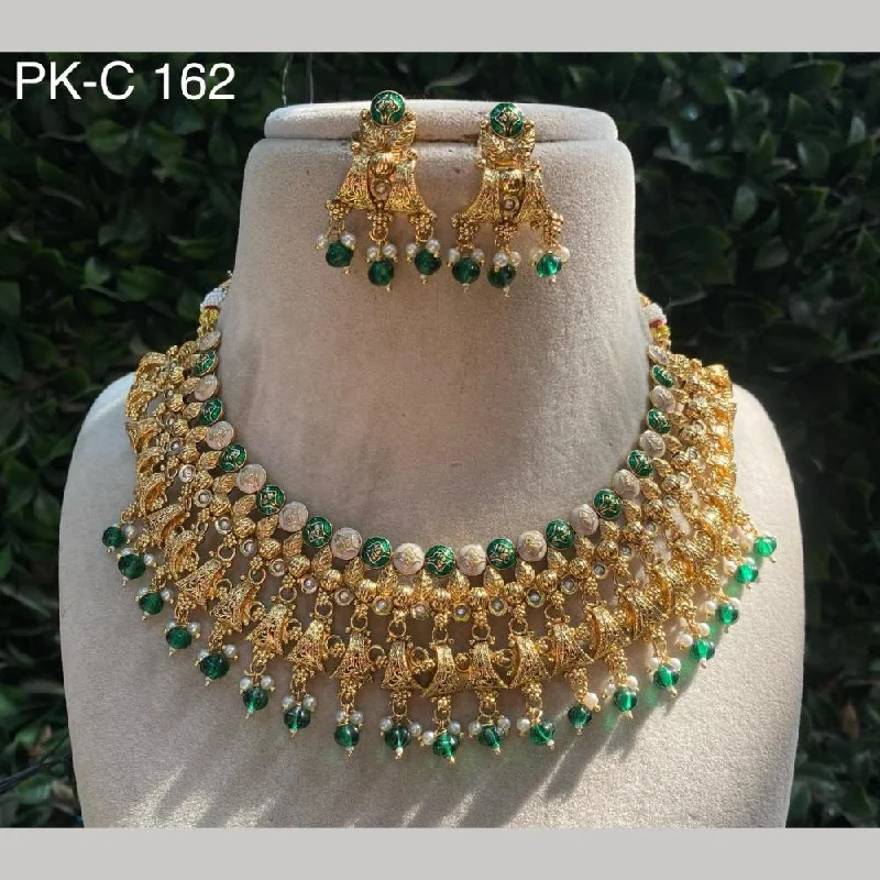 Elegant Silver Necklace-Royal Kundan Jewellery Gold Plated Crystal  Stone & Meenakari  Necklace Set