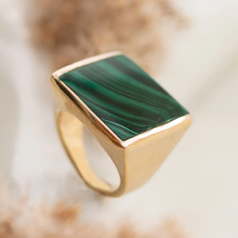 Unique Gold Engagement Ring-STELLA FLAT MALACHITE STONE RING