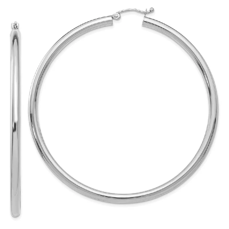 Small Silver Stud Earrings-3mm x 60mm 14k White Gold Classic Round Hoop Earrings