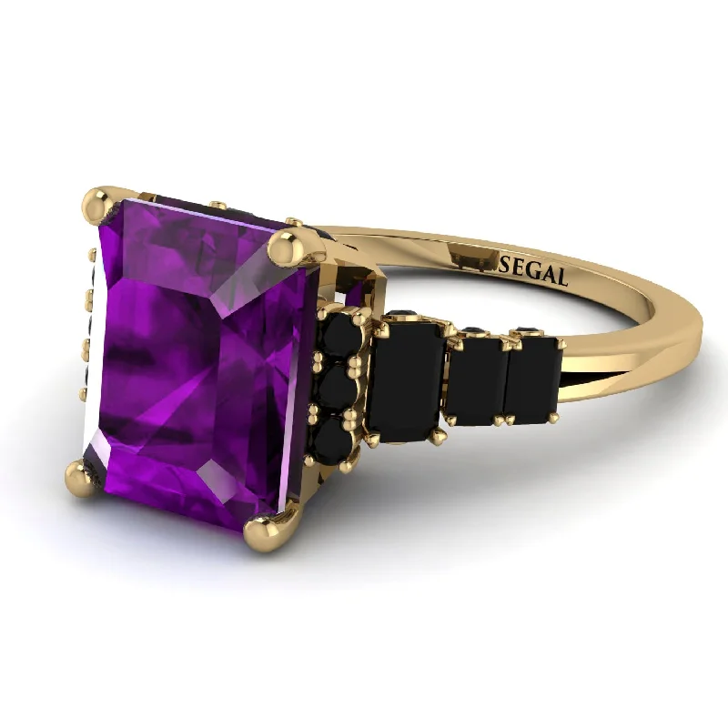 Turquoise Ring-Emerald Cut Amethyst Ring Hidden Round Diamonds - Sawyer No. 307