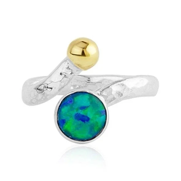 Luxury Gold Ring Set-Lavan 9ct Gold and Silver Opal Ring - Adjustable