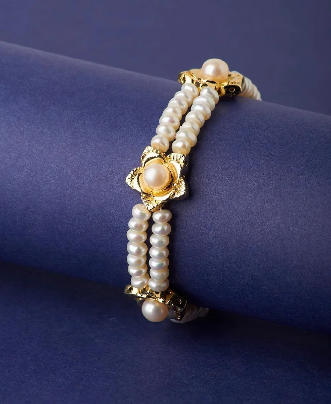 Simple Pearl Charm Bracelets-Floral Real Pearl Bracelet