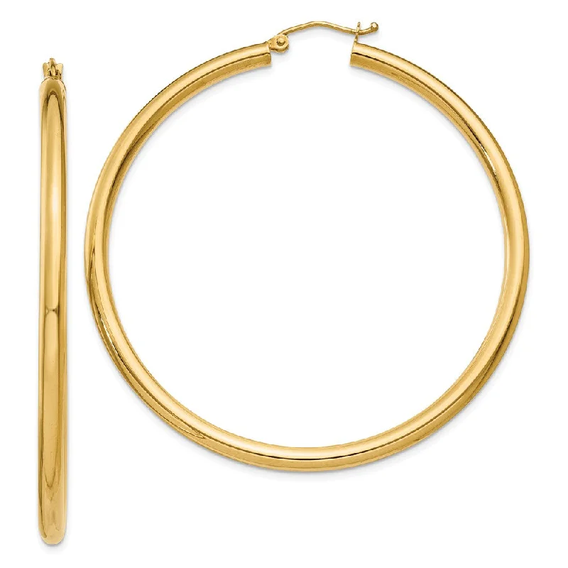 Rose Gold Chain Earrings-3mm, 14k Yellow Gold Classic Round Hoop Earrings, 55mm (2 1/8 Inch)