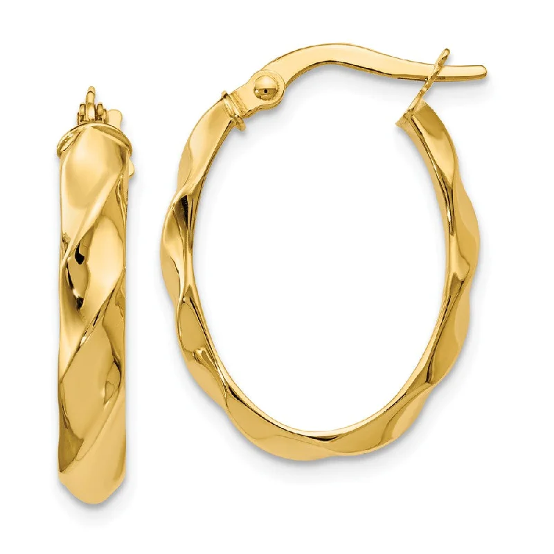 Modern Geometric Earrings-4mm Twisted Oval Hoop Earrings in 14k Yellow Gold, 22mm (7/8 Inch)