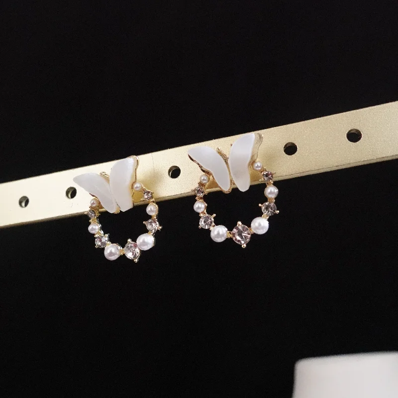 Handcrafted Hoop Earrings-Pearl Butterfly Earrings