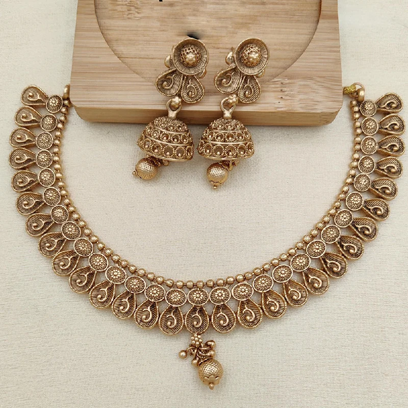 Elegant Pearl Necklace-Jewel Addiction Copper Rajwadi Finish Pota Stone Necklace Set