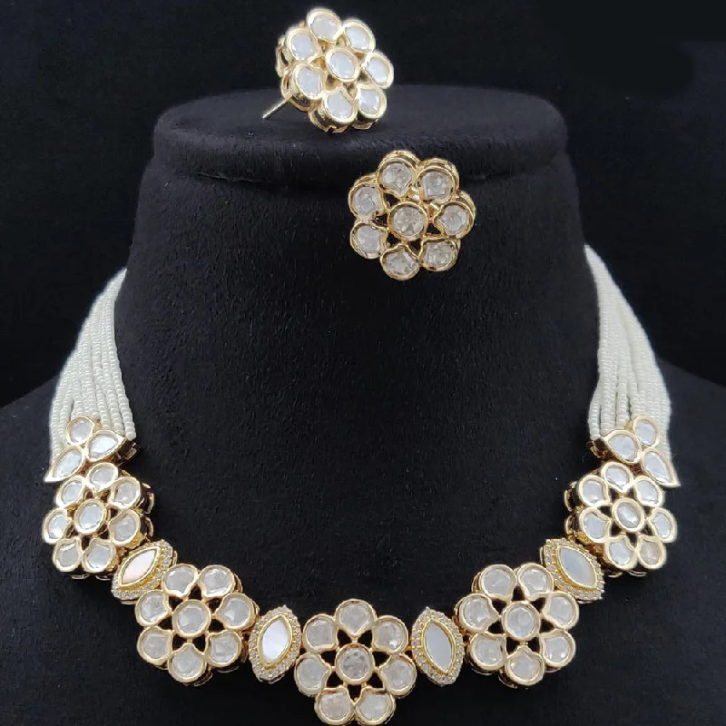 Classic Pearl Necklace-Vivah Creations Gold Plated Polki Kundan Necklace Set