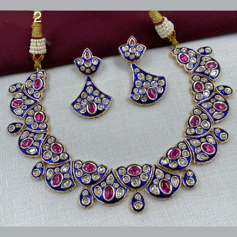 Classy Silver Necklace-Royal Kundan Jewellery Gold Plated Polki Kundan Meenakari Necklace Set