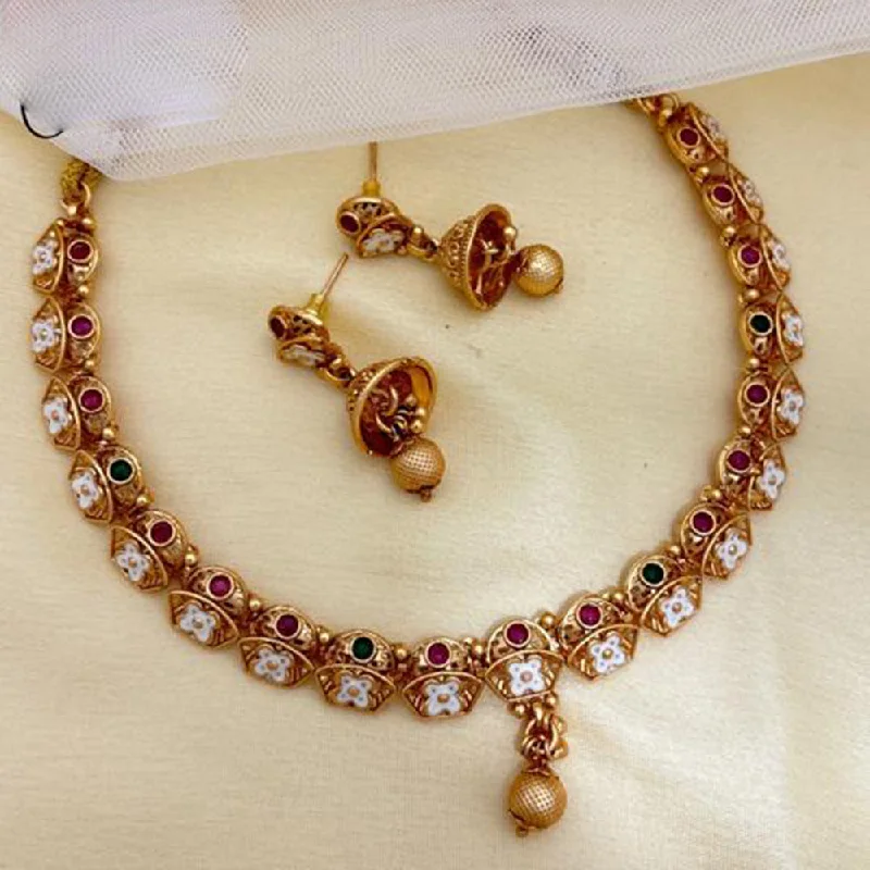 Vintage Gold Necklace-Jewel Addiction Copper Rajwadi Finish Pota Stone Necklace Set