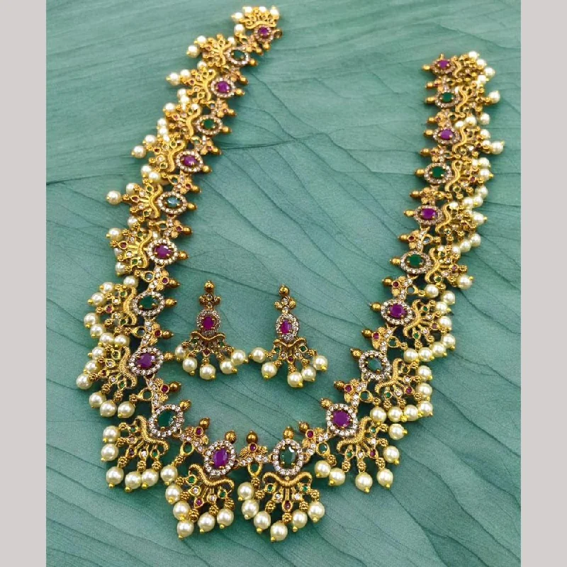 Artistic Crystal Necklace-Sona Creation Gold Plated Austrian Stone And Pearls Necklace Set