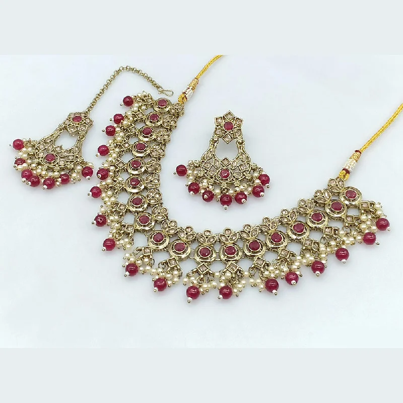 Handcrafted Pendant Necklace-Rajwadi Collection Gold Plated Crystal Stone And Pearls Necklace Set