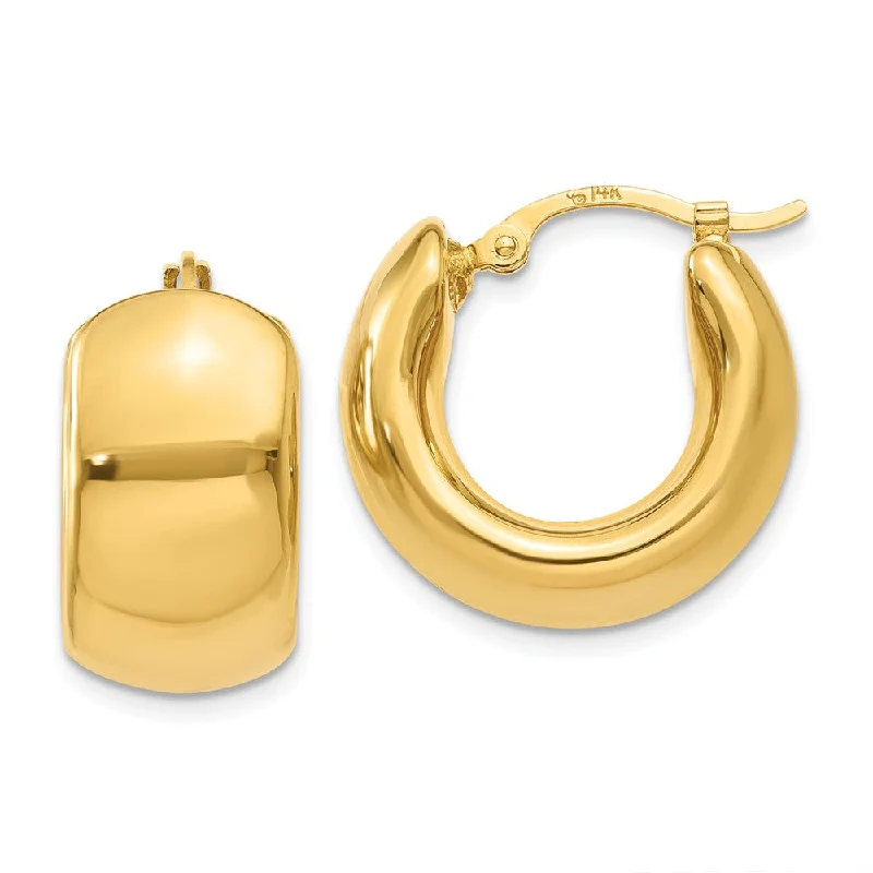 Antique Gold Earrings-Wide Puffed Hoops in 14k Yellow Gold, 17mm (5/8 Inch)