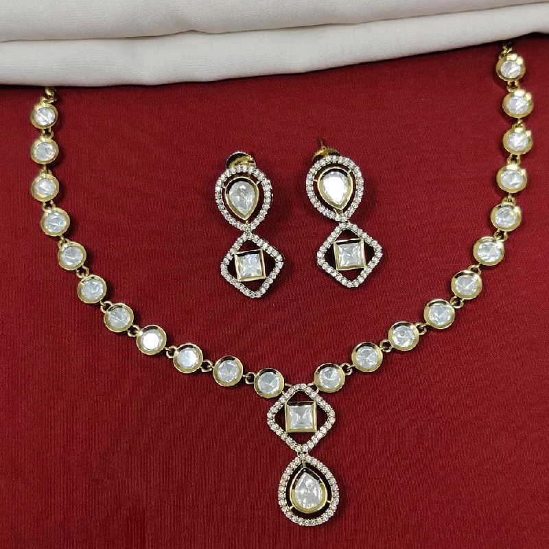 Crystal Pendant Necklace-JCM Gold Plated Polki Kundan Stone Necklace Set