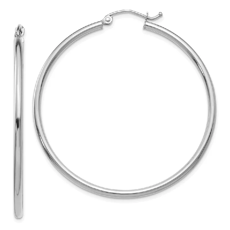 Beaded Drop Earrings-2mm, 14k White Gold Classic Round Hoop Earrings, 45mm (1 3/4 Inch)