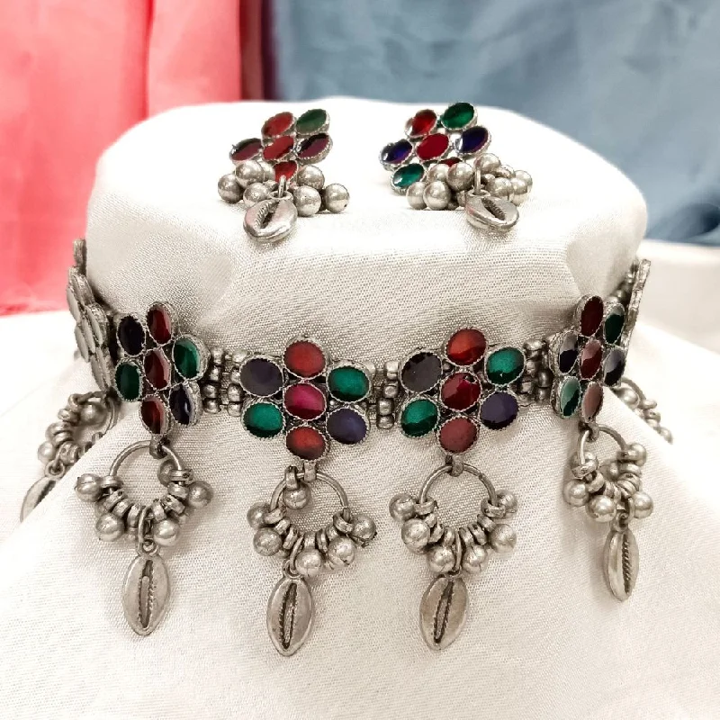 Celebrity Style Necklace-Darshana Jewels Oxidised Multi Color Choker Necklace Set