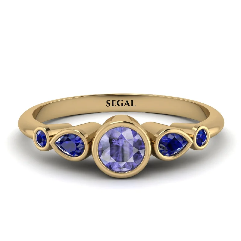 Two-Tone Gold Ring-Bezel Symmetrical Tanzanite Ring - Ivy No. 213