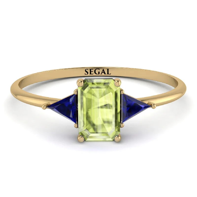 Personalized Gemstone Ring-Emerald Cut Peridot With Triangles Ring - Remi No. 713