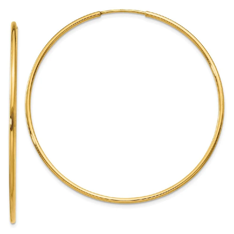 Chunky Hoop Earrings-1.25mm, 14k Yellow Gold Endless Hoop Earrings, 48mm (1 13/16 Inch)