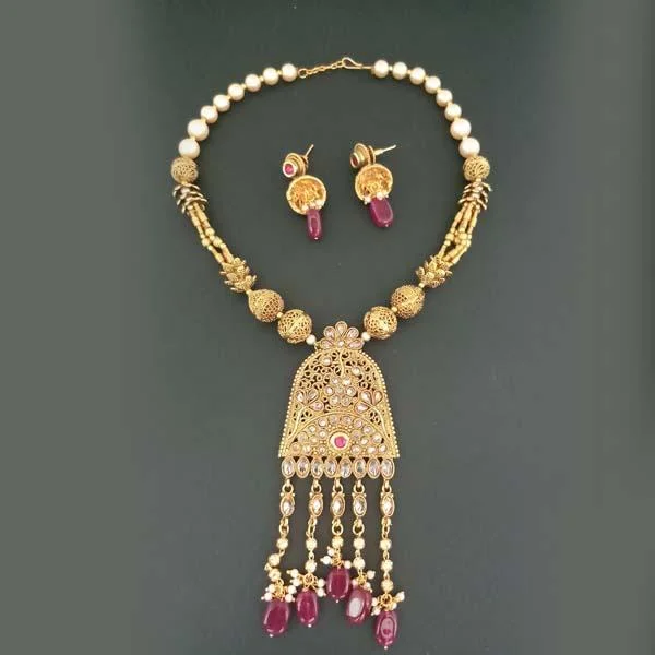 Modern Gold Necklace-Darshana Jewels AD Stone Copper Necklace Set - FAP0181A