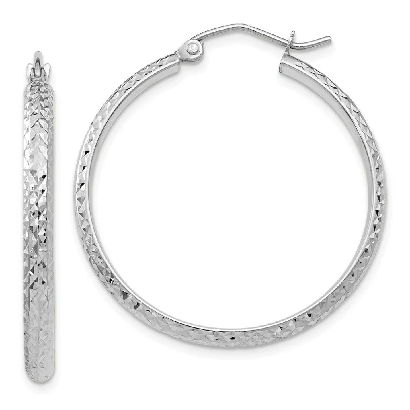 Bold Silver Earrings-2.8mm, 14k White Gold Diamond-cut Hoops, 30mm (1 1/8 Inch)