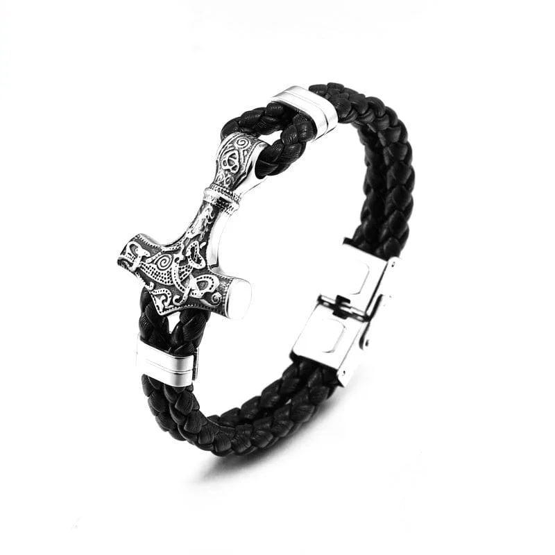 Custom Charm Bracelets-Men's Punk Hammer Faux Leather Bracelet