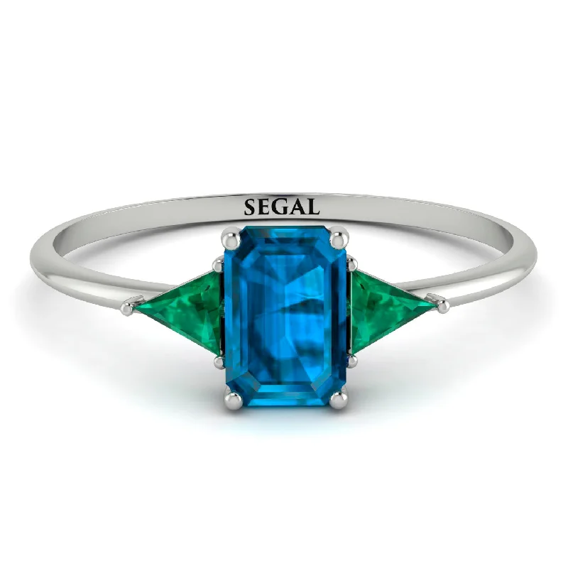 Statement Emerald Ring-Emerald Cut Blue Topaz With Triangles Ring - Remi No. 506