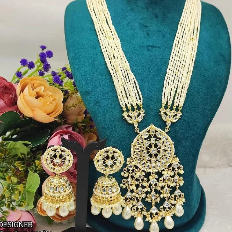 Rose Gold Chain Necklace-Akruti Collection Gold Plated Kundan Stone And Pearls Long Necklace Set